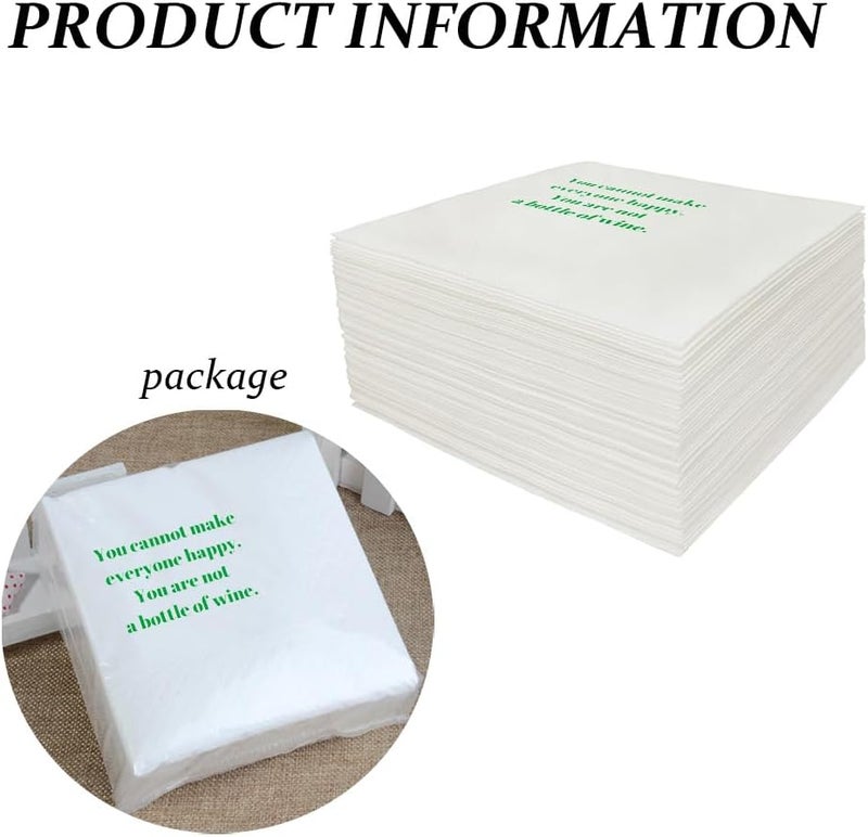 VOWFOO Funny Cocktail Napkins 100Pcs Funny Quotes Saying Disposable Paper Party Napkins 4.5 x 4.5 Two-ply (You Cannot Make Everyone Happy. You Are Not A Bottle Of Wine Napkins) - Image 3